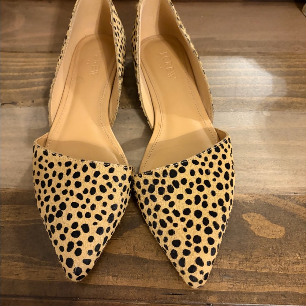 J. Crew Leopard Spot D'Orsay Pointed Flats in Tan and Black